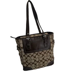 COACH Signature C Jacquard Canvas Leather Tote Bag
